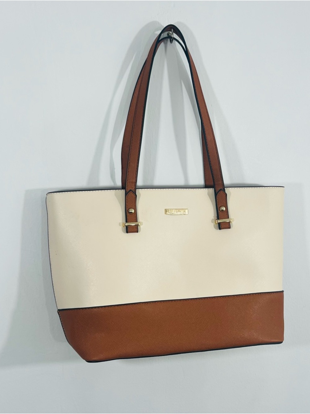 Elim & Paul Cream Off White Tan Large Shoulder Bag Stands Up Preppy Everyday
